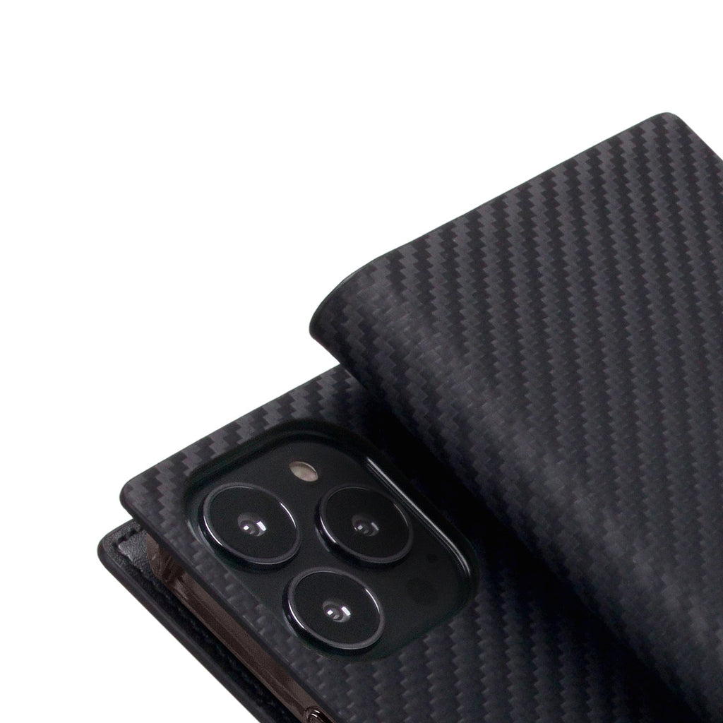 D+ Italian Carbon Leather Diary Case for iPhone 14 Pro (Black)
