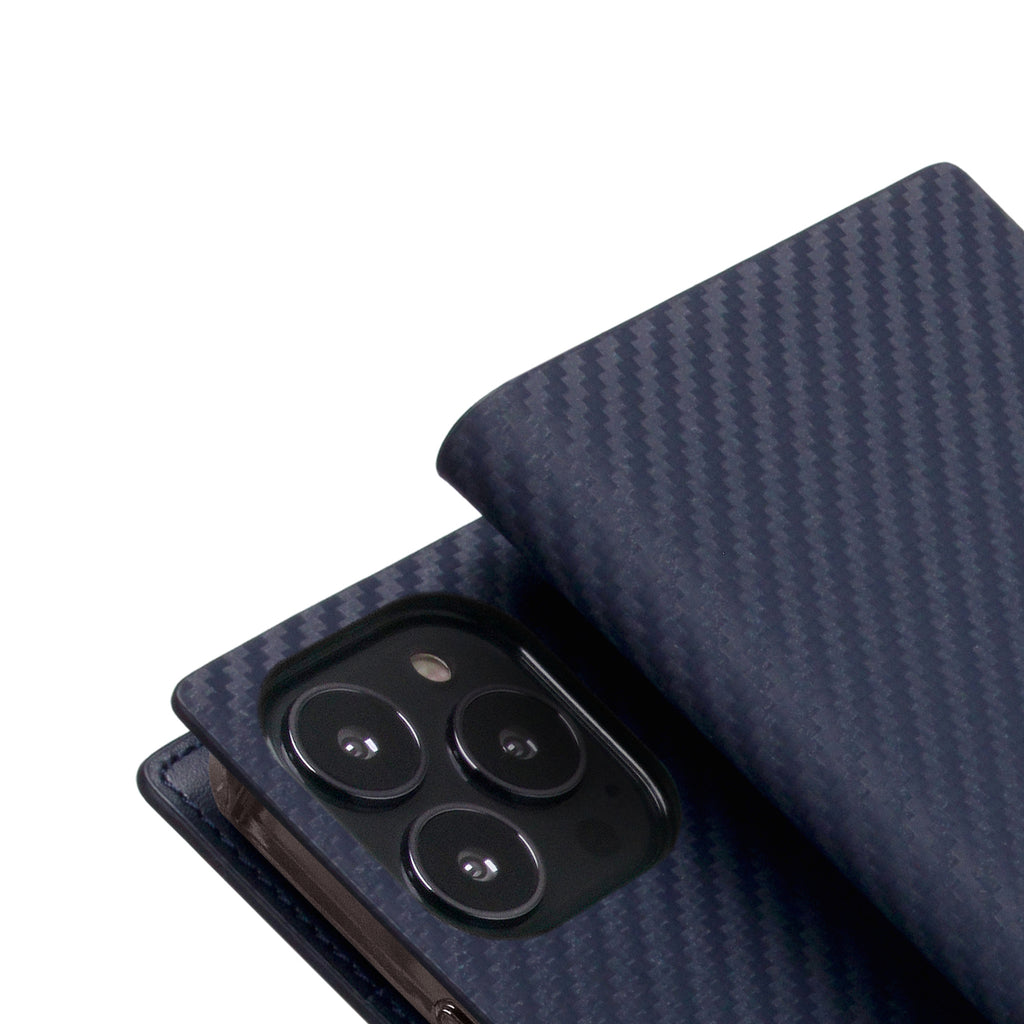 D+ Italian Carbon Leather Diary Case for iPhone 13 Pro (Navy)