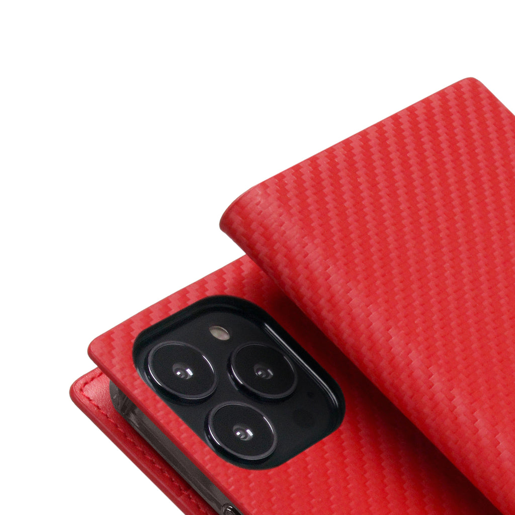 D+ Italian Carbon Leather Diary Case for iPhone 13 Pro (Red)