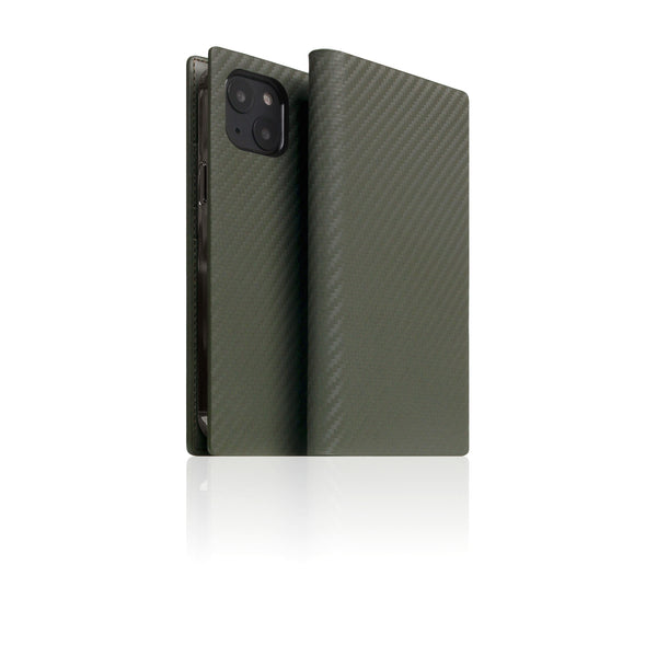 D+ Italian Carbon Leather Diary Case for iPhone 13 (Khaki)