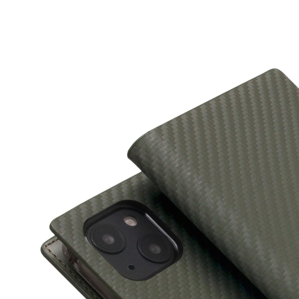 D+ Italian Carbon Leather Diary Case for iPhone 13 (Khaki)