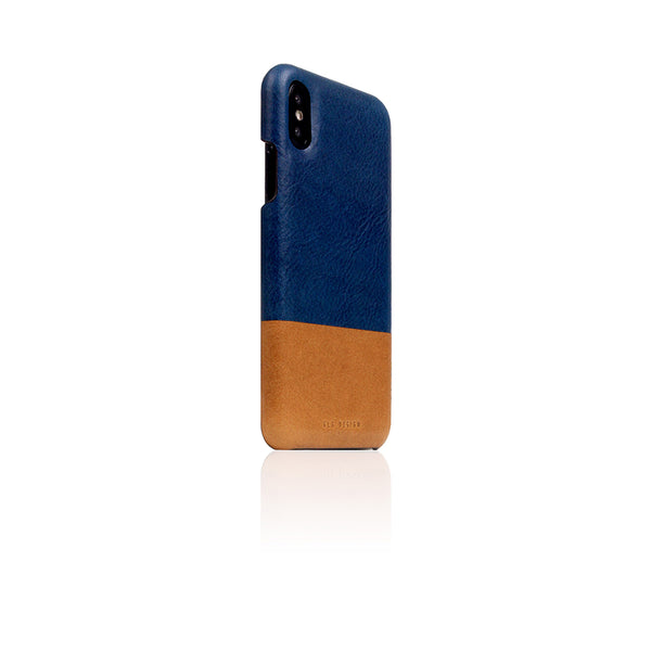 D+ Italian Temponata Leather Back Case for iPhone X / XS Blue Tan