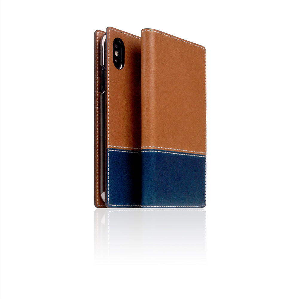 D+ Italian Temponata Leather Case for iPhone X / XS Tan Blue