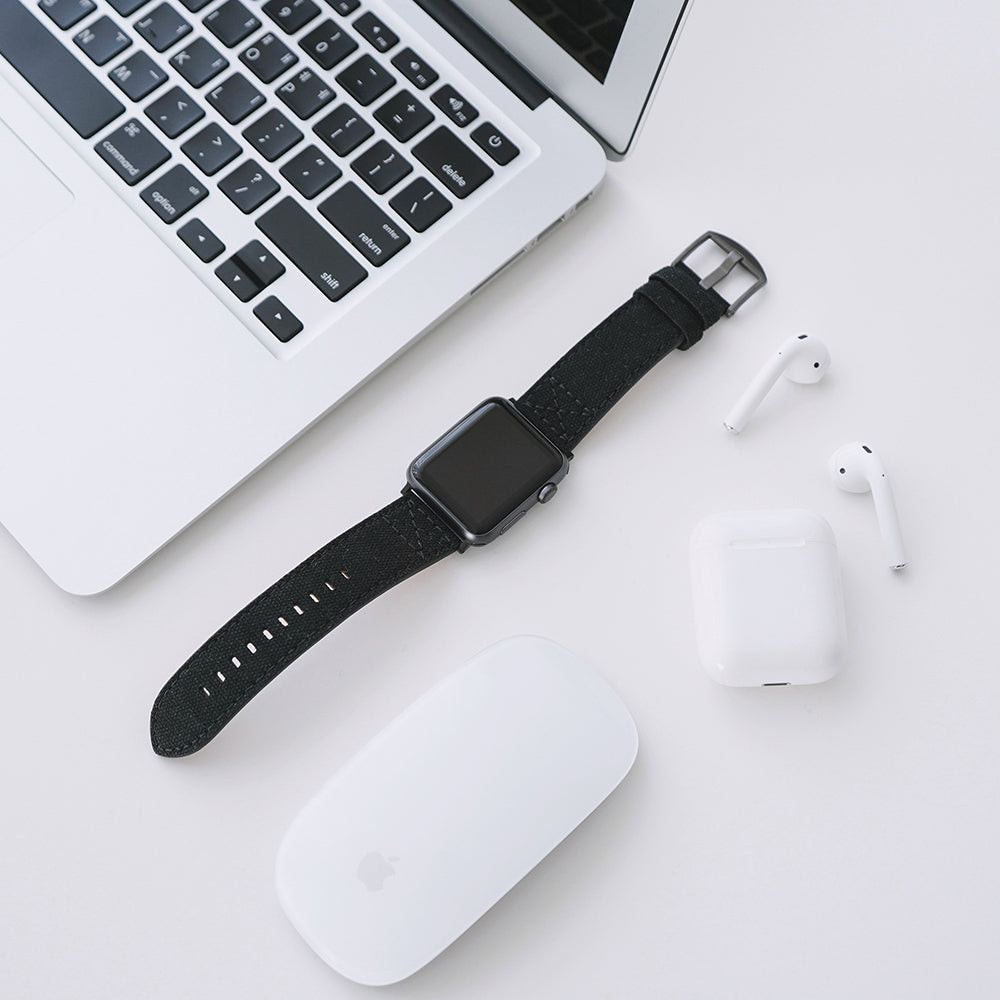 D+ Wax Canvas Strap for Apple Watch SE, ULTRA 2, Series 1-9 42/44/45/49mm (Black)