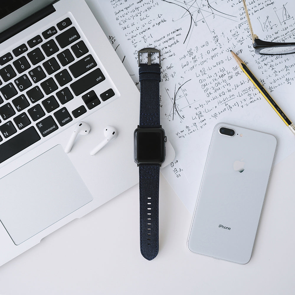 D+ Wax Canvas Strap for Apple Watch SE, ULTRA 2, Series 1-9 42/44/45/49mm (Navy)