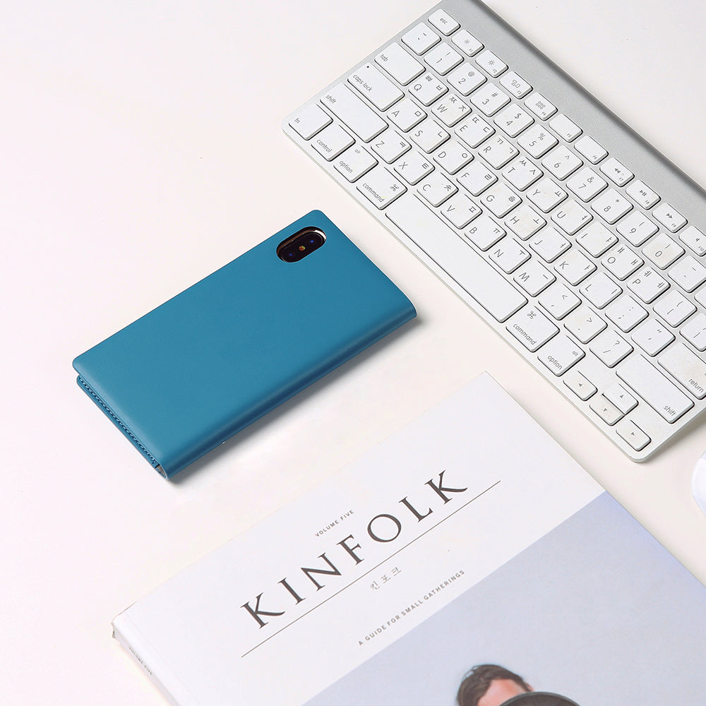 D5 Calf Skin Leather Case for iPhone X / XS Blue