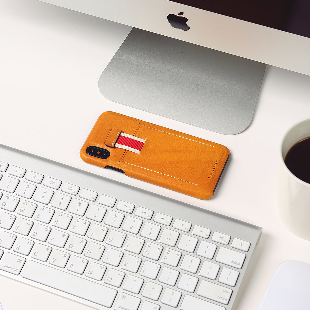 D6 Italian Minerva Box Leather Back Case for iPhone X / XS Tan