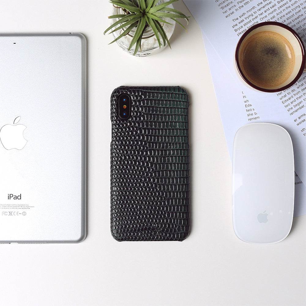 D3 Italian Lizard Leather Back Case for iPhone X / XS Green