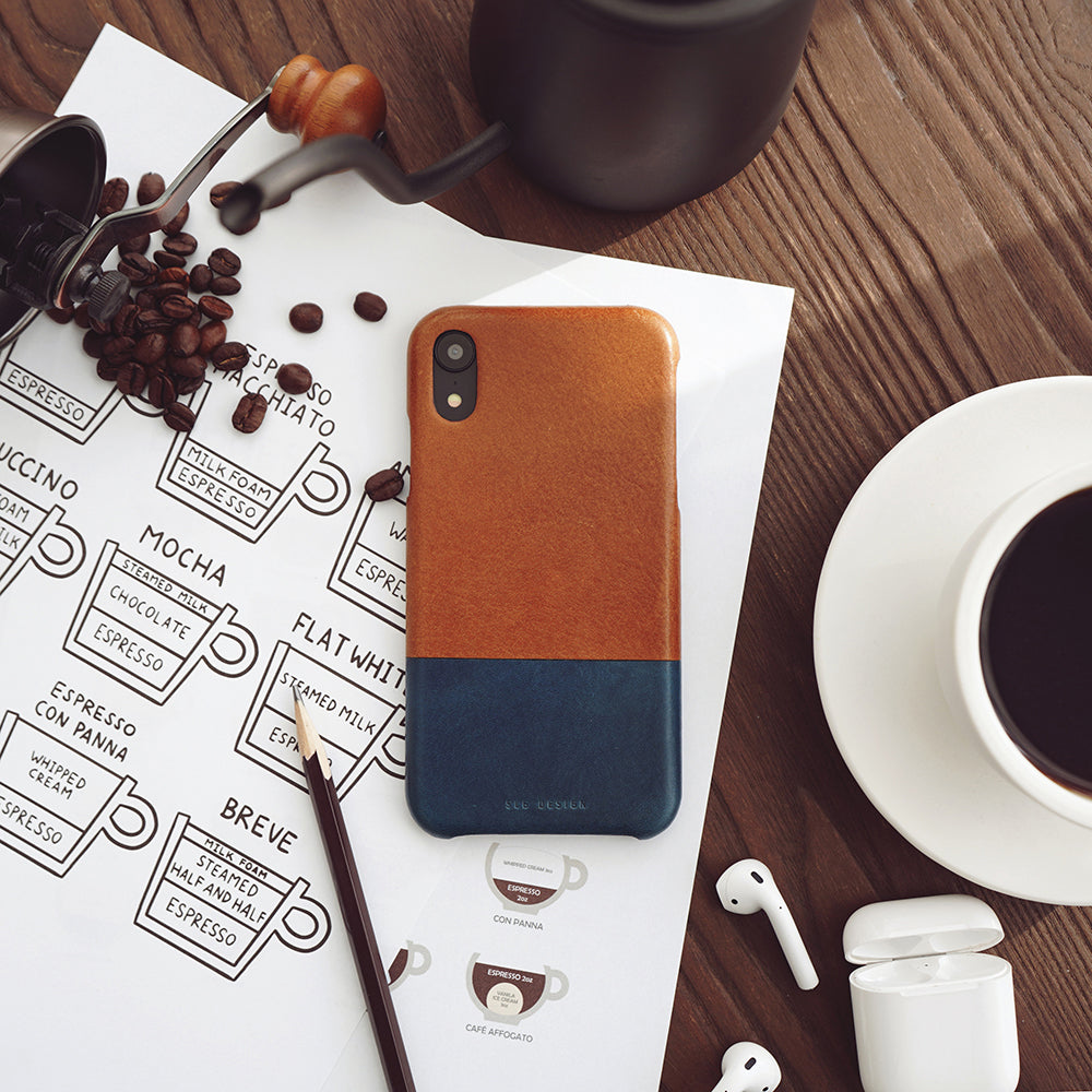 D+ Italian Temponata Leather Back Case for iPhone X / XS Tan Blue